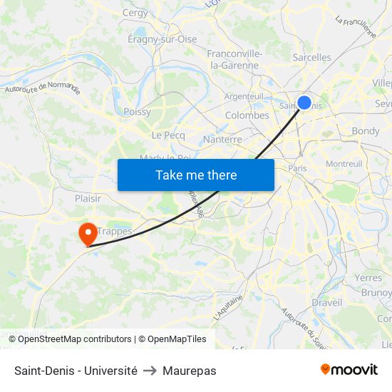Saint-Denis - Université to Maurepas map