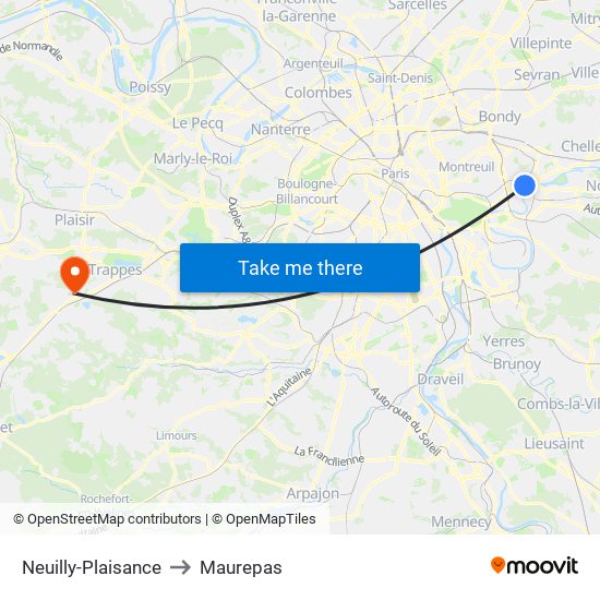 Neuilly-Plaisance to Maurepas map