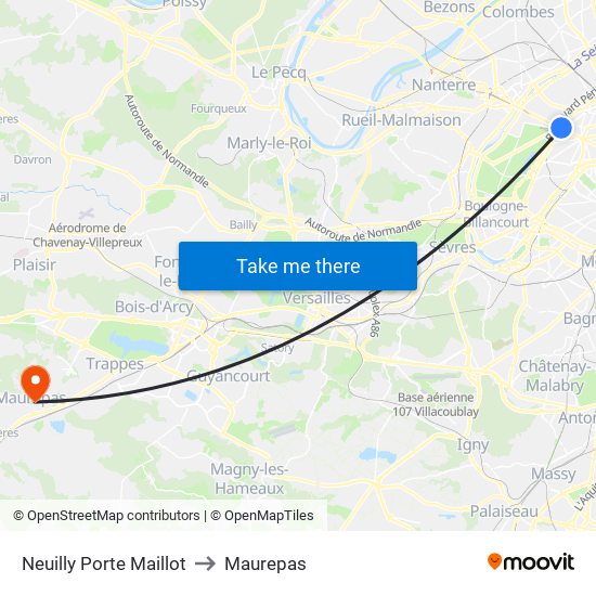 Neuilly Porte Maillot to Maurepas map