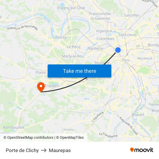 Porte de Clichy to Maurepas map