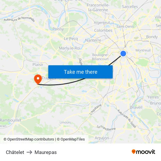 Châtelet to Maurepas map