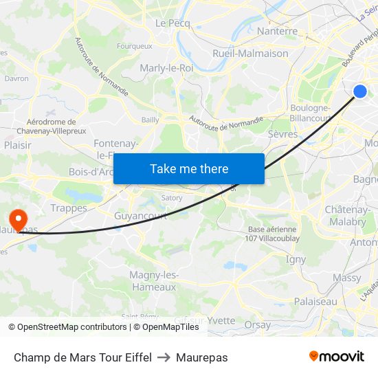 Champ de Mars Tour Eiffel to Maurepas map