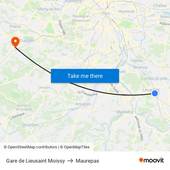 Gare de Lieusaint Moissy to Maurepas map