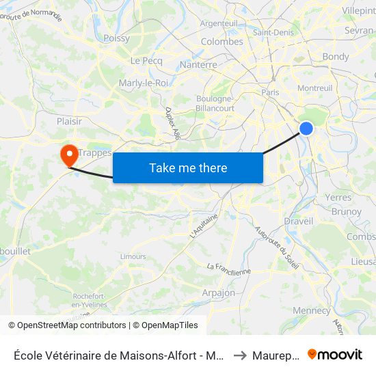 École Vétérinaire de Maisons-Alfort - Métro to Maurepas map