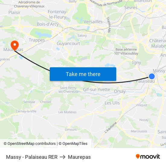 Massy - Palaiseau RER to Maurepas map