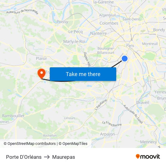Porte D'Orléans to Maurepas map