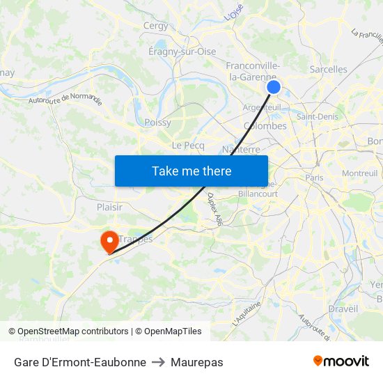 Gare D'Ermont-Eaubonne to Maurepas map