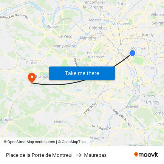 Place de la Porte de Montreuil to Maurepas map