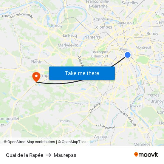 Quai de la Rapée to Maurepas map