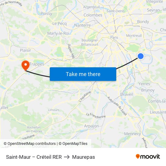 Saint-Maur – Créteil RER to Maurepas map