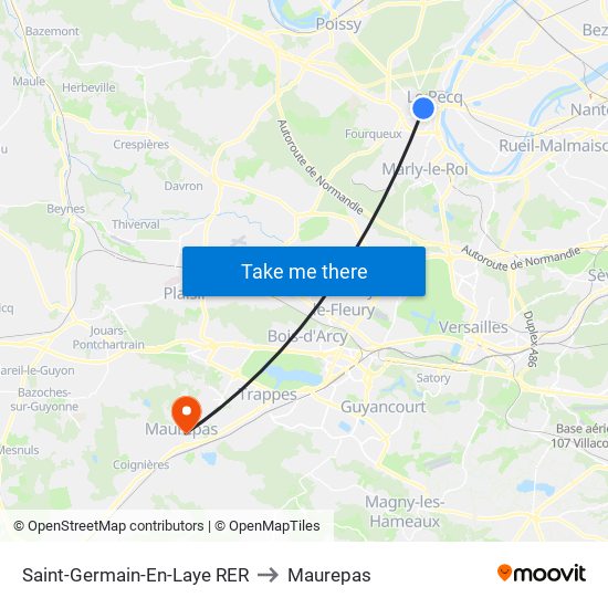 Saint-Germain-En-Laye RER to Maurepas map