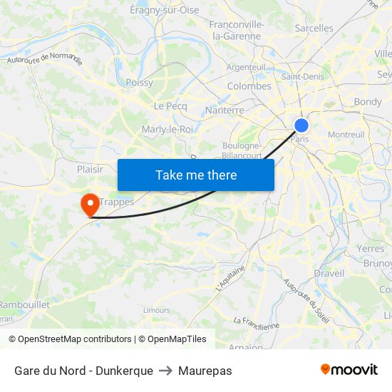 Gare du Nord - Dunkerque to Maurepas map