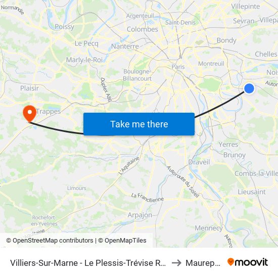 Villiers-Sur-Marne - Le Plessis-Trévise RER to Maurepas map