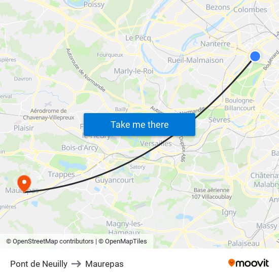 Pont de Neuilly to Maurepas map