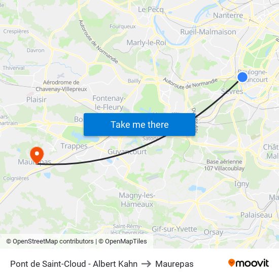 Pont de Saint-Cloud - Albert Kahn to Maurepas map