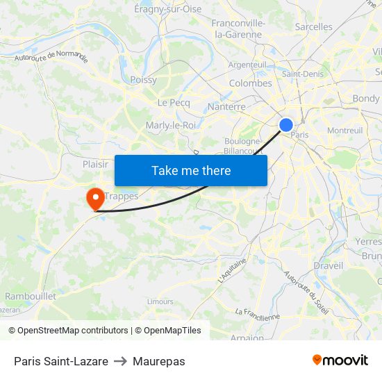Paris Saint-Lazare to Maurepas map