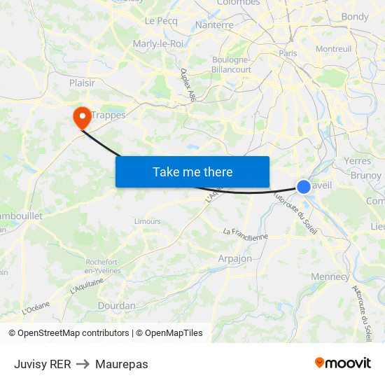 Juvisy RER to Maurepas map