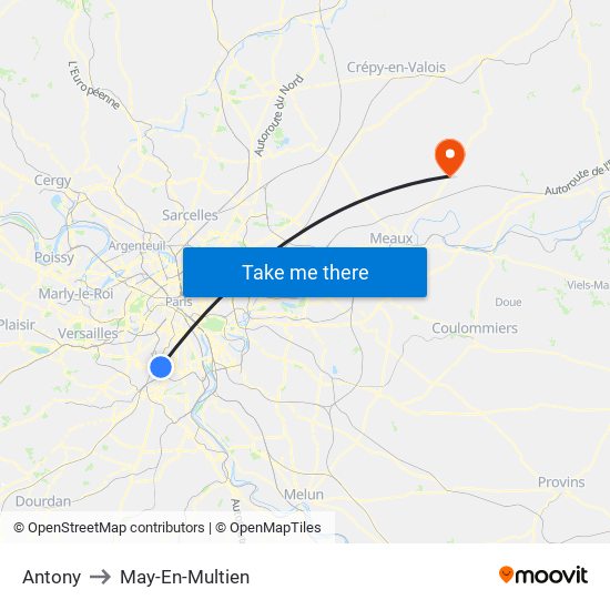 Antony to May-En-Multien map