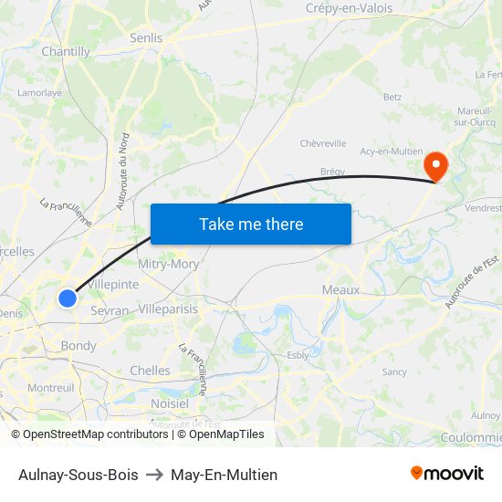 Aulnay-Sous-Bois to May-En-Multien map