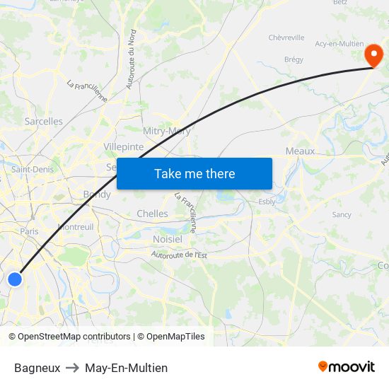 Bagneux to May-En-Multien map