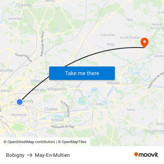 Bobigny to May-En-Multien map