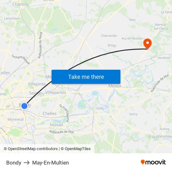 Bondy to May-En-Multien map