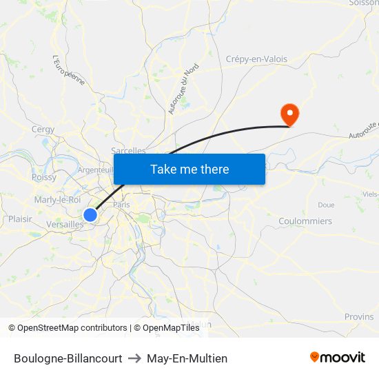 Boulogne-Billancourt to May-En-Multien map