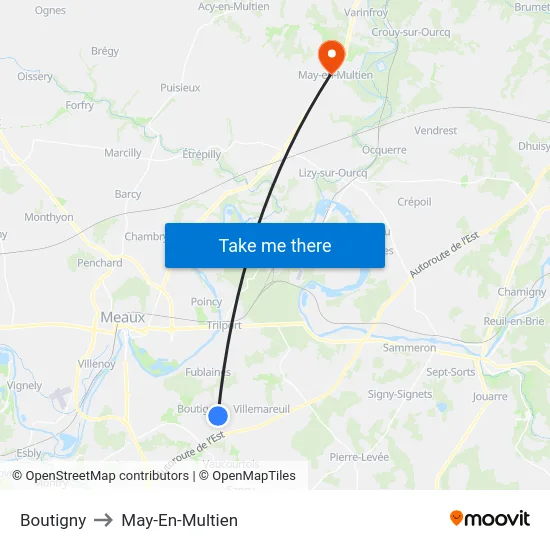 Boutigny to May-En-Multien map