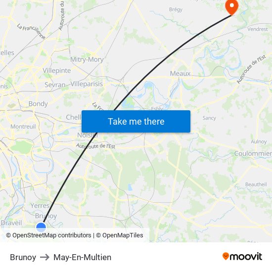 Brunoy to May-En-Multien map