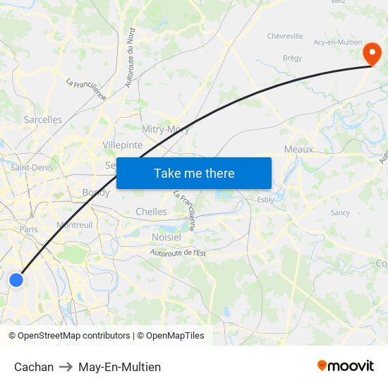 Cachan to May-En-Multien map
