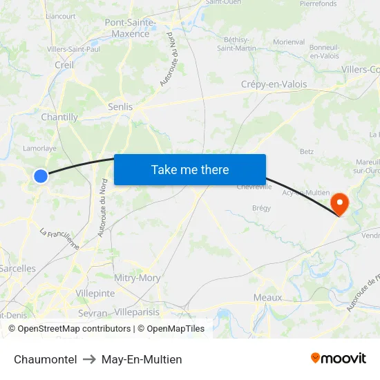 Chaumontel to May-En-Multien map