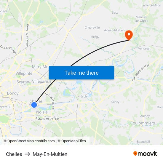 Chelles to May-En-Multien map