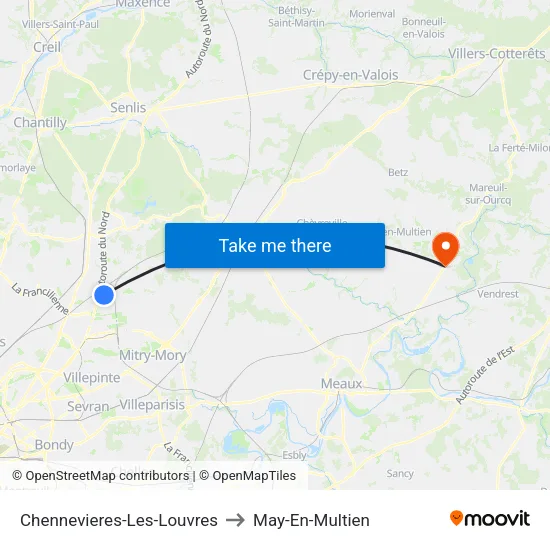 Chennevieres-Les-Louvres to May-En-Multien map