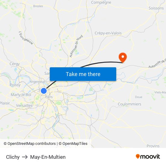 Clichy to May-En-Multien map