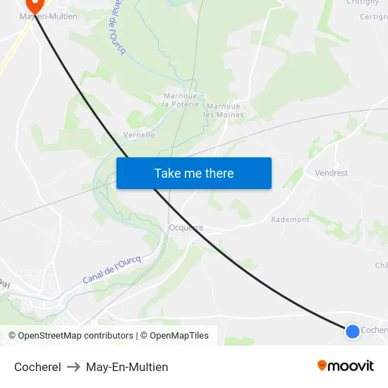 Cocherel to May-En-Multien map
