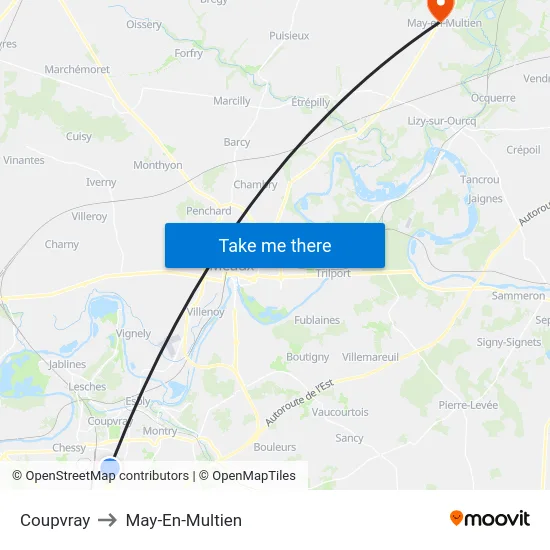 Coupvray to May-En-Multien map