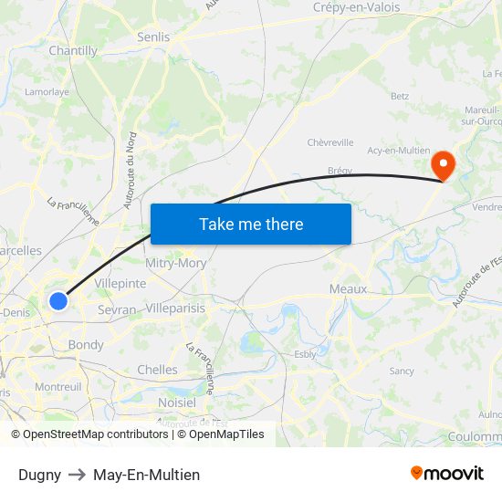 Dugny to May-En-Multien map