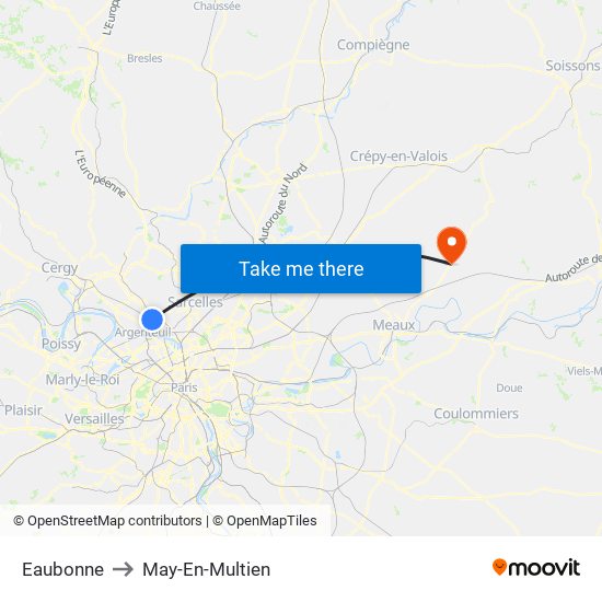 Eaubonne to May-En-Multien map