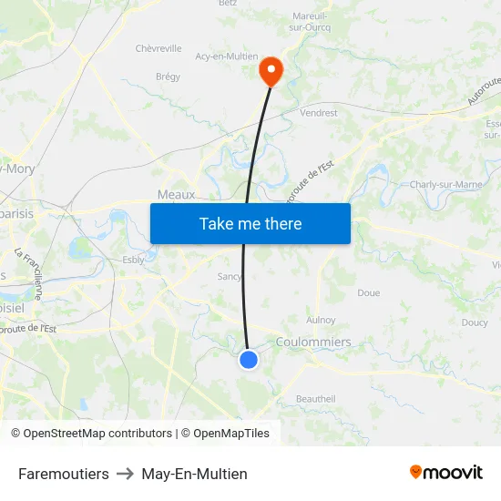 Faremoutiers to May-En-Multien map