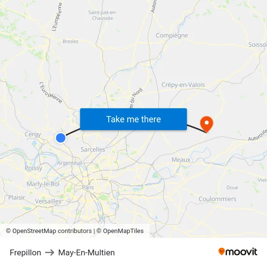 Frepillon to May-En-Multien map