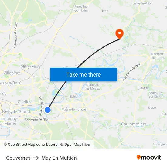 Gouvernes to May-En-Multien map