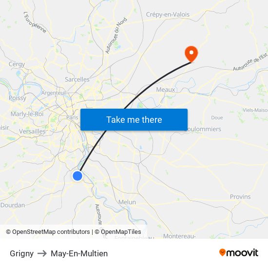 Grigny to May-En-Multien map