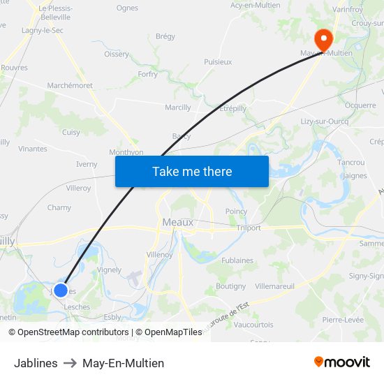 Jablines to May-En-Multien map