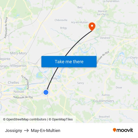 Jossigny to May-En-Multien map