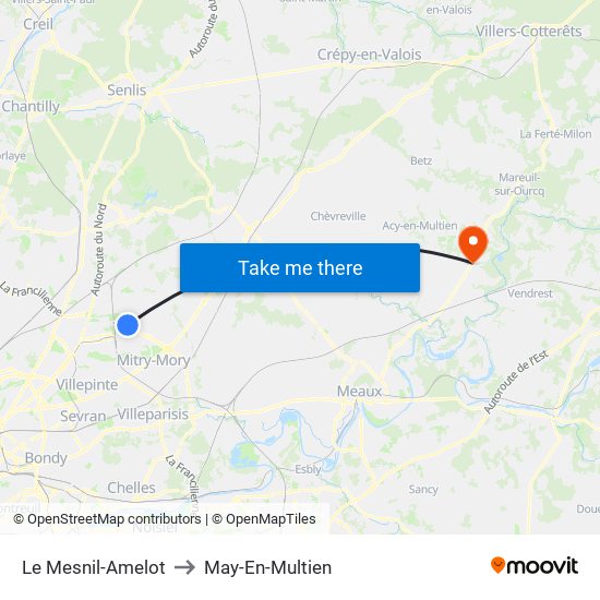 Le Mesnil-Amelot to May-En-Multien map