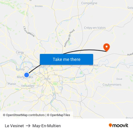 Le Vesinet to May-En-Multien map