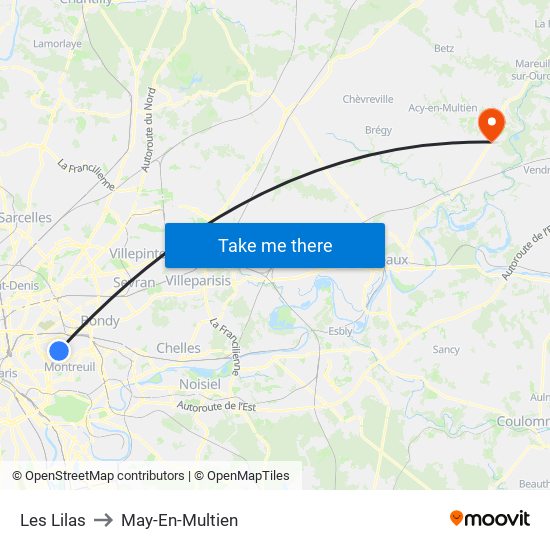 Les Lilas to May-En-Multien map