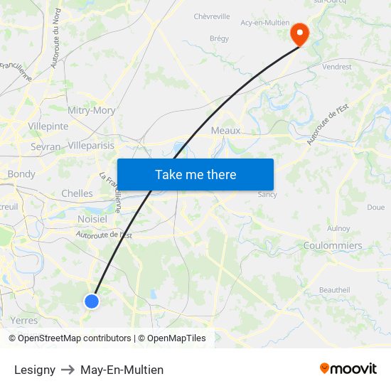 Lesigny to May-En-Multien map