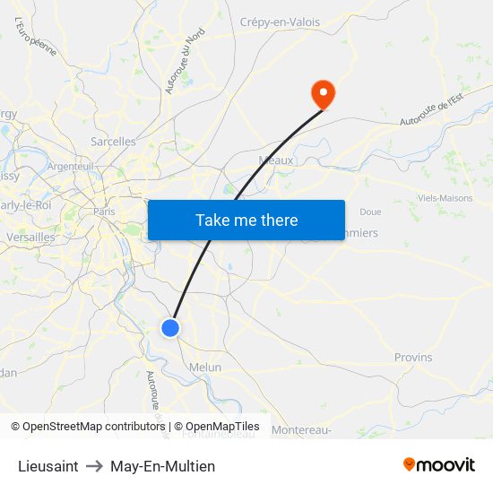 Lieusaint to May-En-Multien map