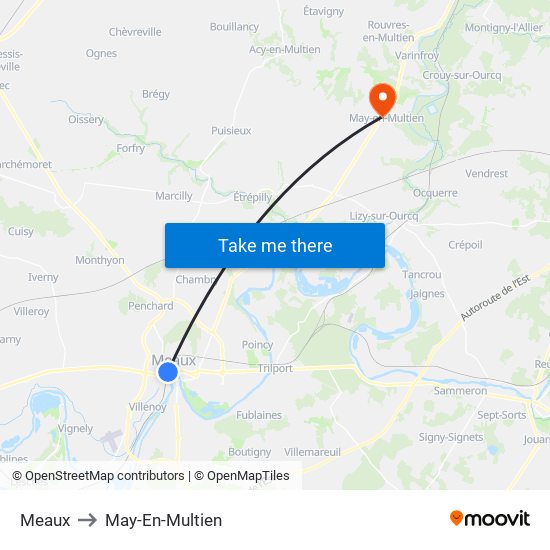 Meaux to May-En-Multien map
